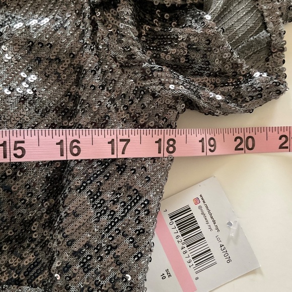NW Nightway All Over Sequined Cocktail Dress Sz 10 Gunmetal Ruffled Hem Padded - Picture 14 of 16